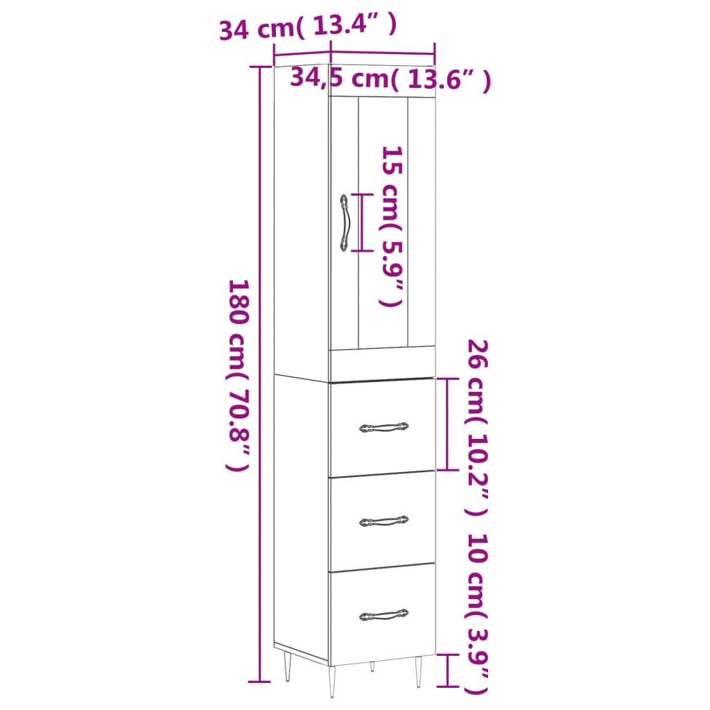 vidaXL Highboard Sonoma Oak 34.5x34x180 cm Engineered Wood