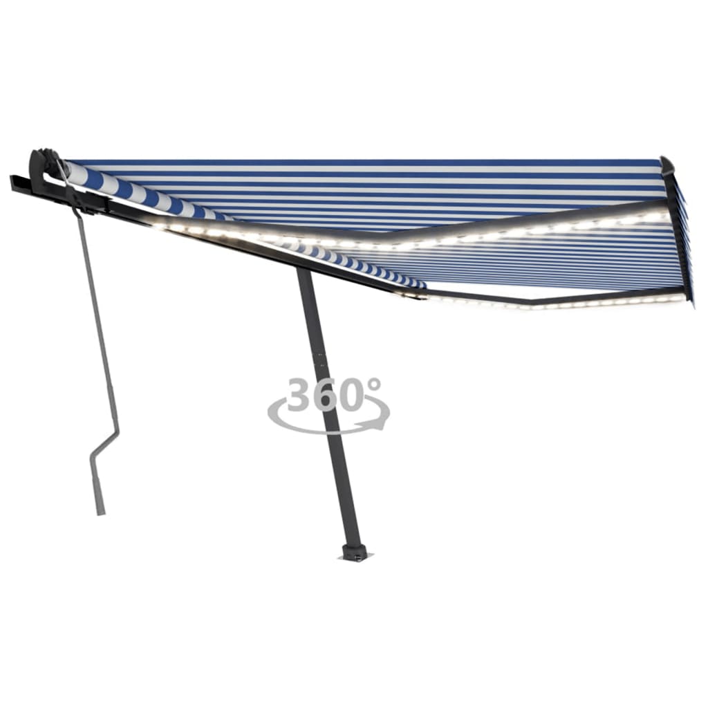 vidaXL Manual Retractable Awning with LED 450x350 cm Blue and White