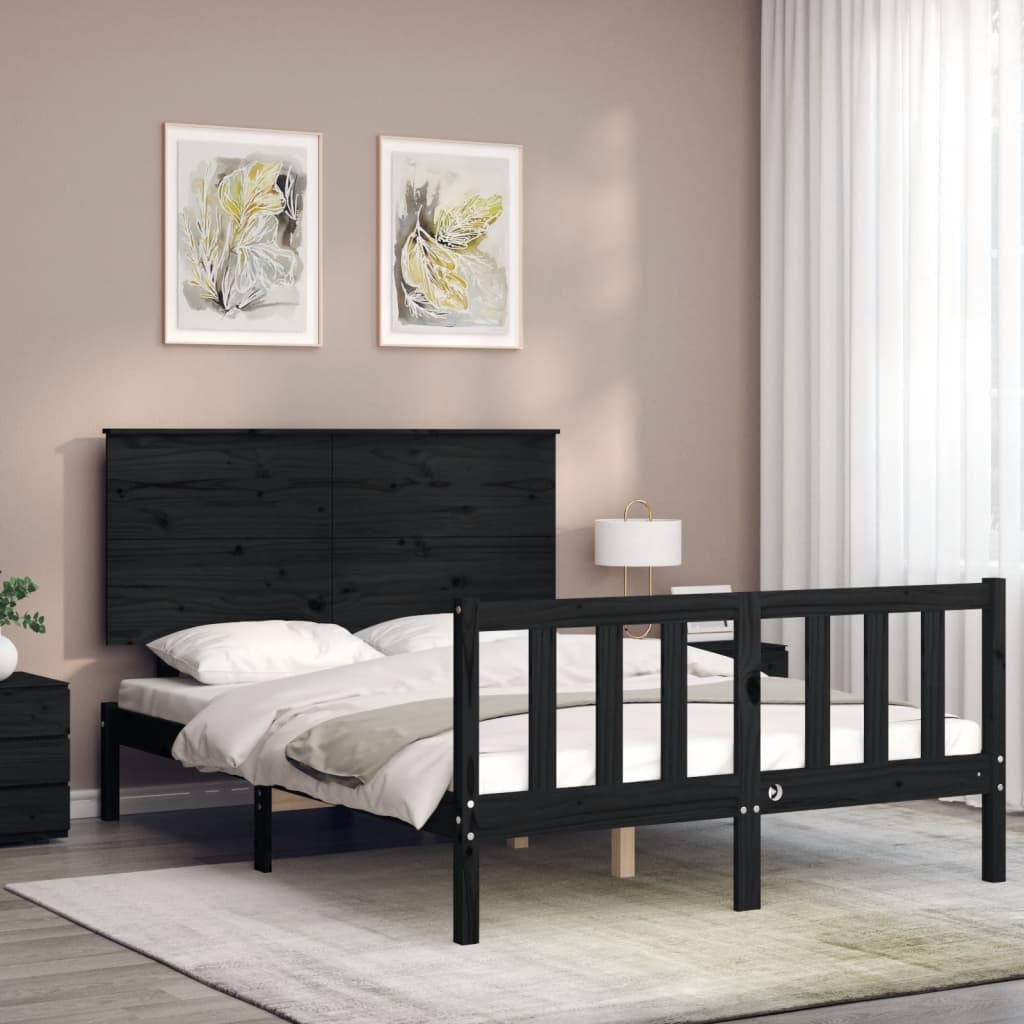 vidaXL Bed Frame without Mattress Black 140x200 cm Solid Wood Pine