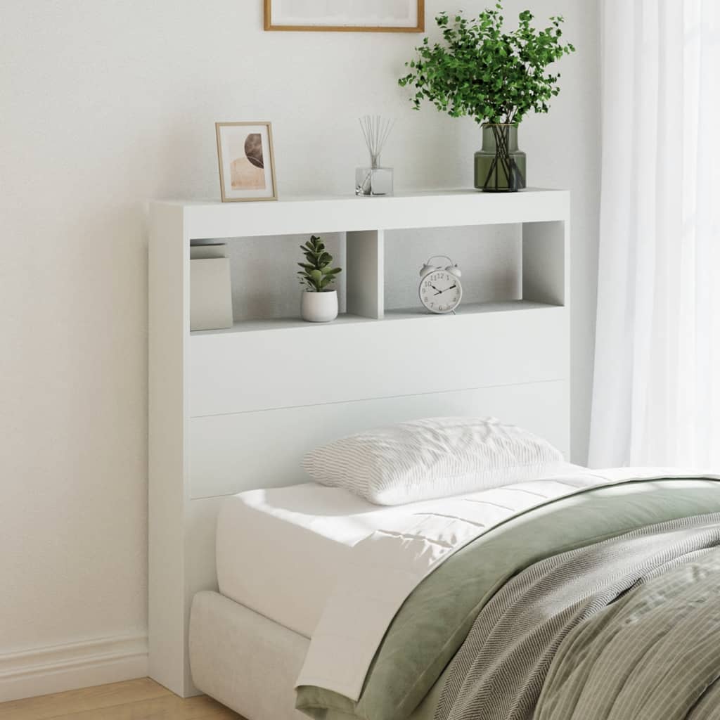 vidaXL Headboard Cabinet with LED White 100x17x102 cm