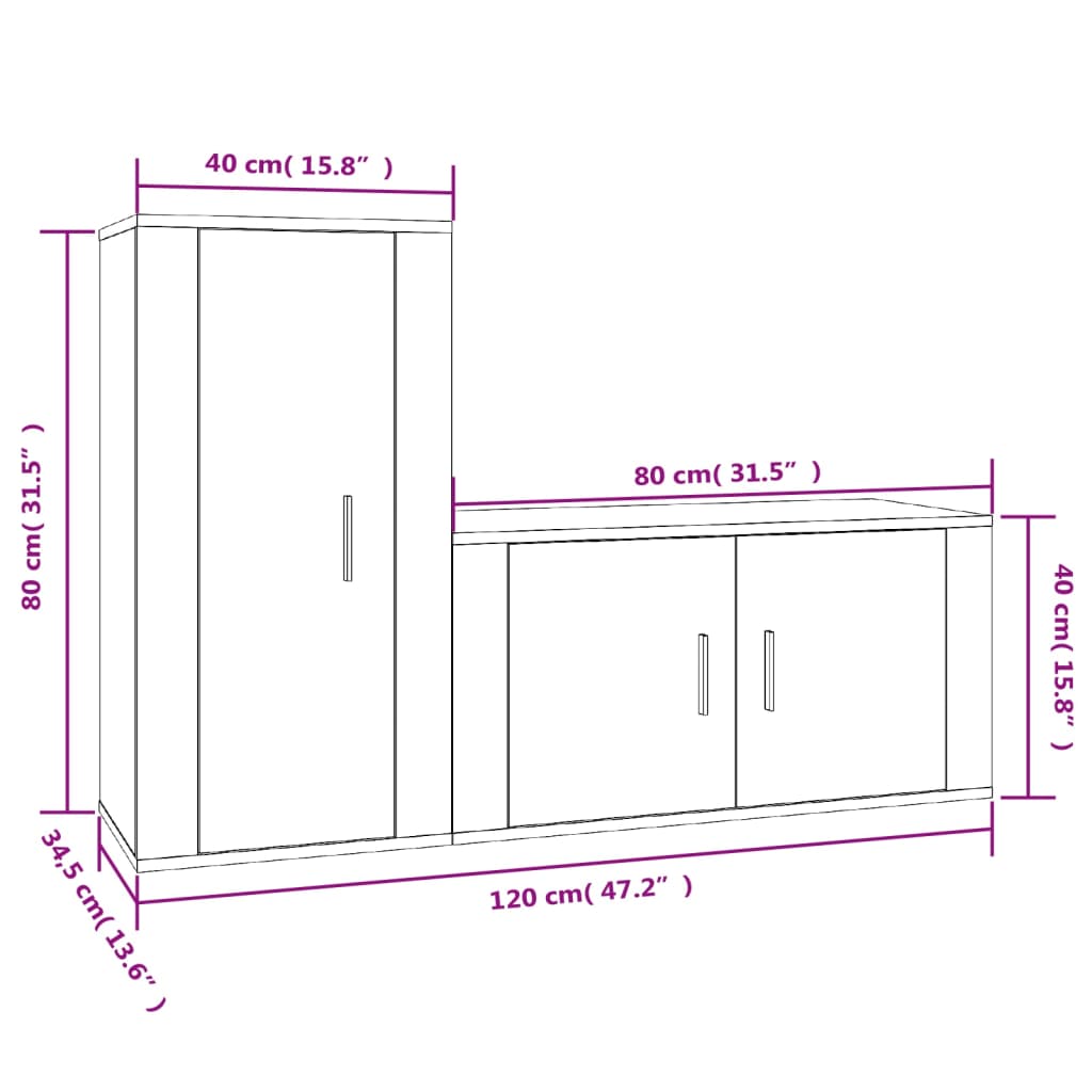 vidaXL 2 Piece TV Cabinet Set Sonoma Oak Engineered Wood