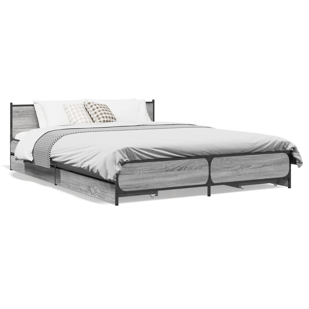 vidaXL Bed Frame with Drawers without Mattress Grey Sonoma 120x190 cm Small Double