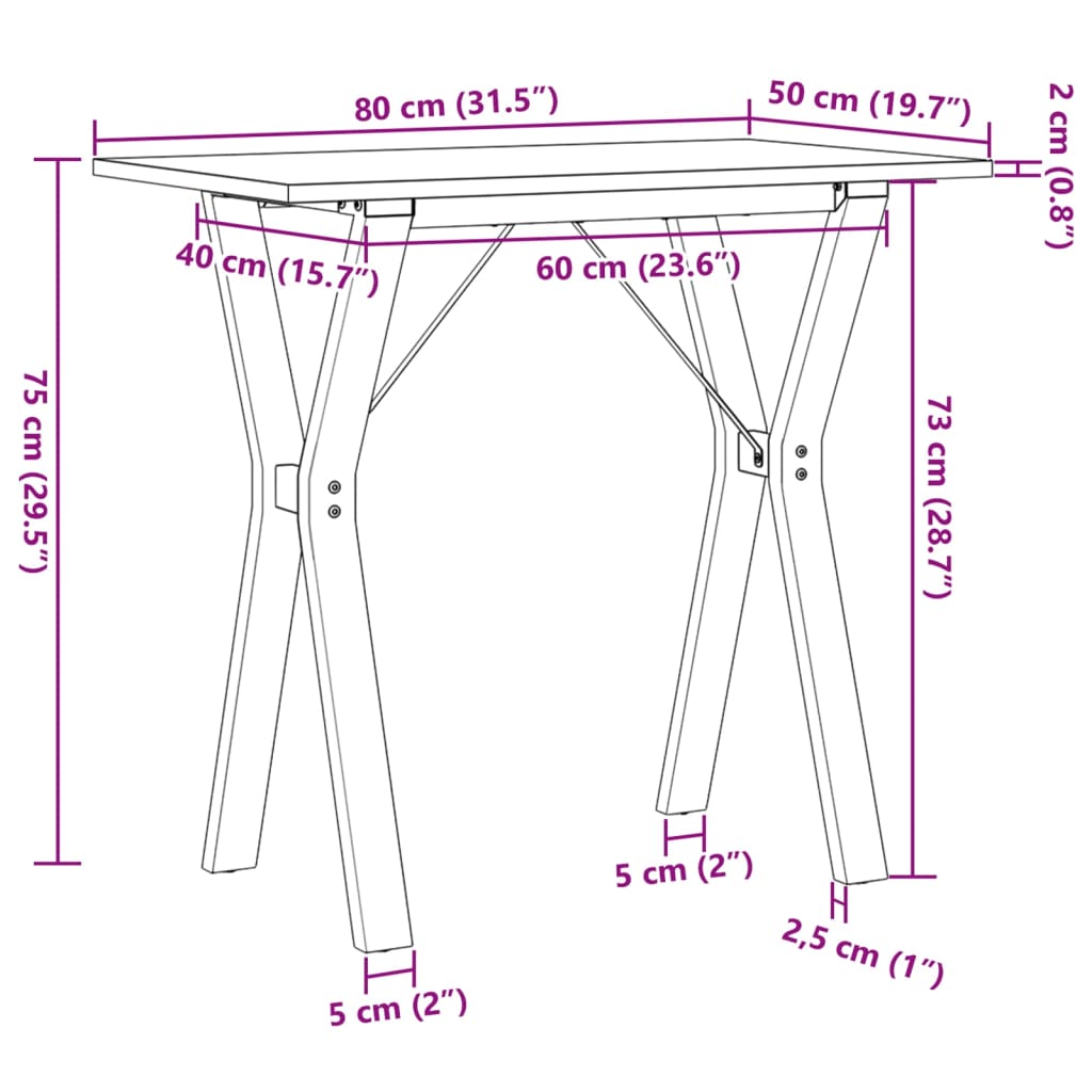 vidaXL Dining Table Y-Frame 80x50x75 cm Solid Wood Pine and Cast Iron