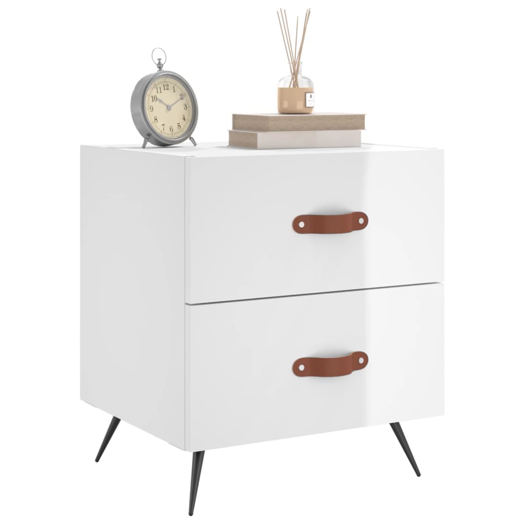 vidaXL Bedside Cabinets 2 pcs High Gloss White 40x35x47.5 cm Engineered Wood