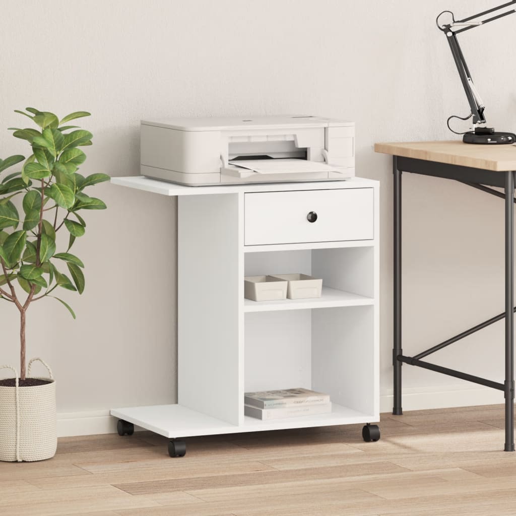 vidaXL Printer Stand with Wheels White 60x40x68.5 cm