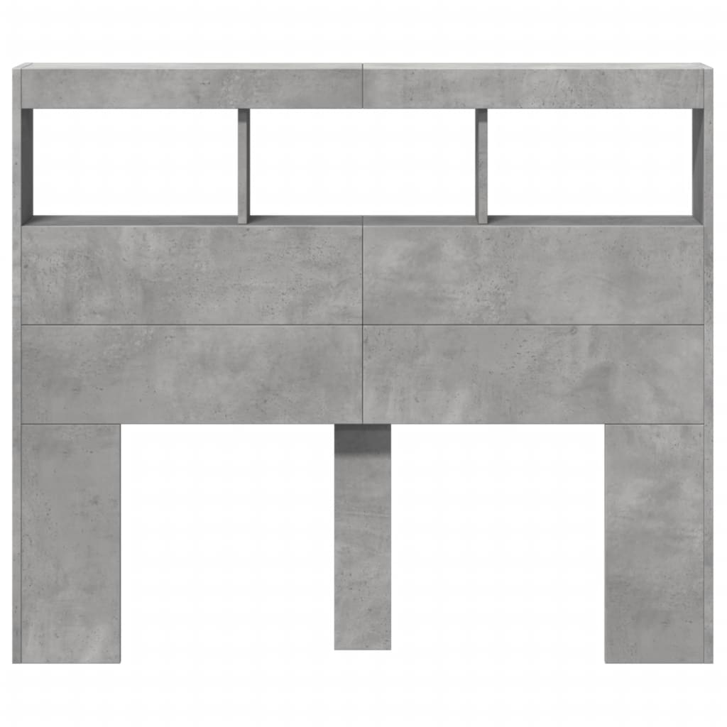 vidaXL Headboard Cabinet with LED Concrete Grey 120x17x102 cm
