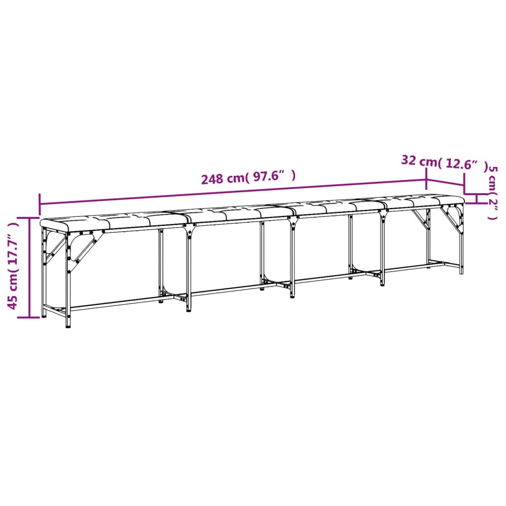 vidaXL Dining Bench Dark Grey 248x32x45 cm Steel and Fabric