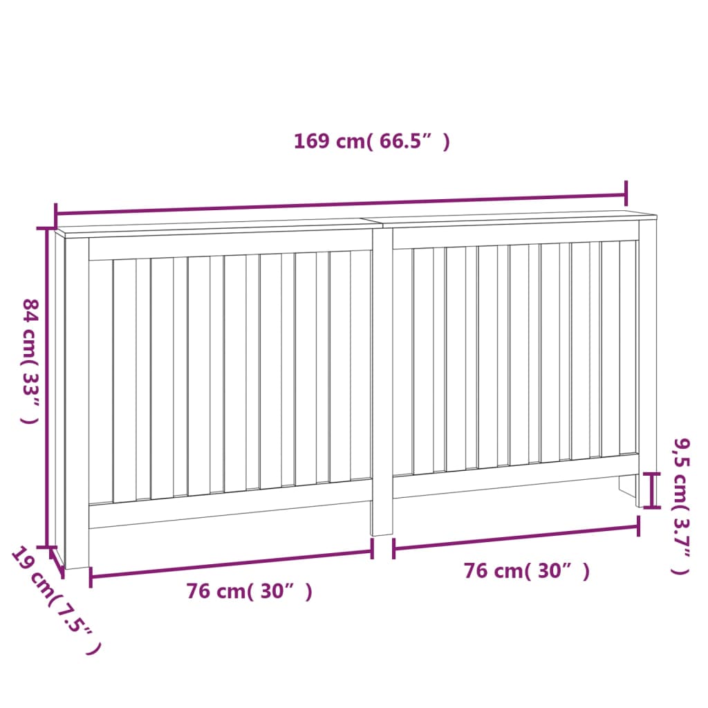 vidaXL Radiator Cover Black 169x19x84 cm Solid Wood Pine