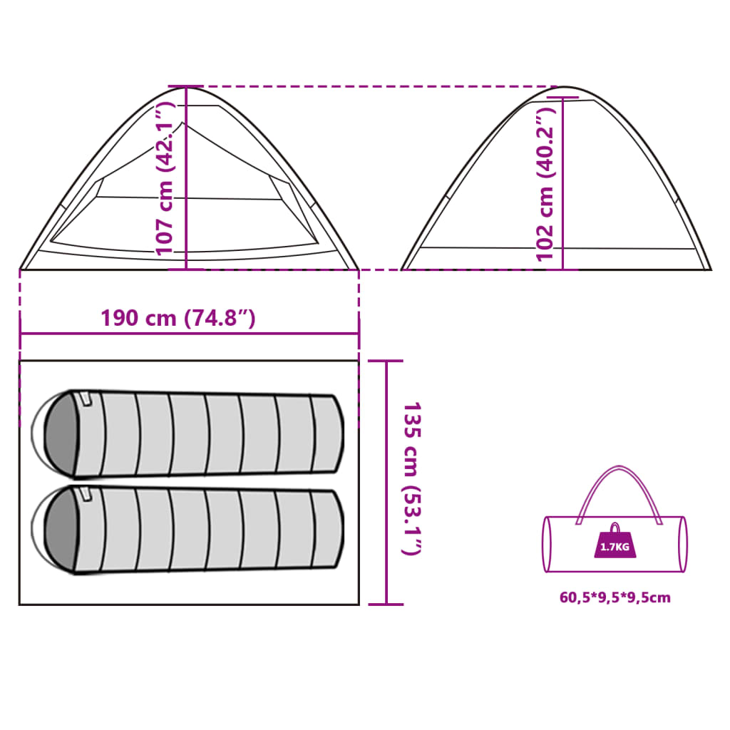 vidaXL Camping Tent Dome 2-Person Green Waterproof