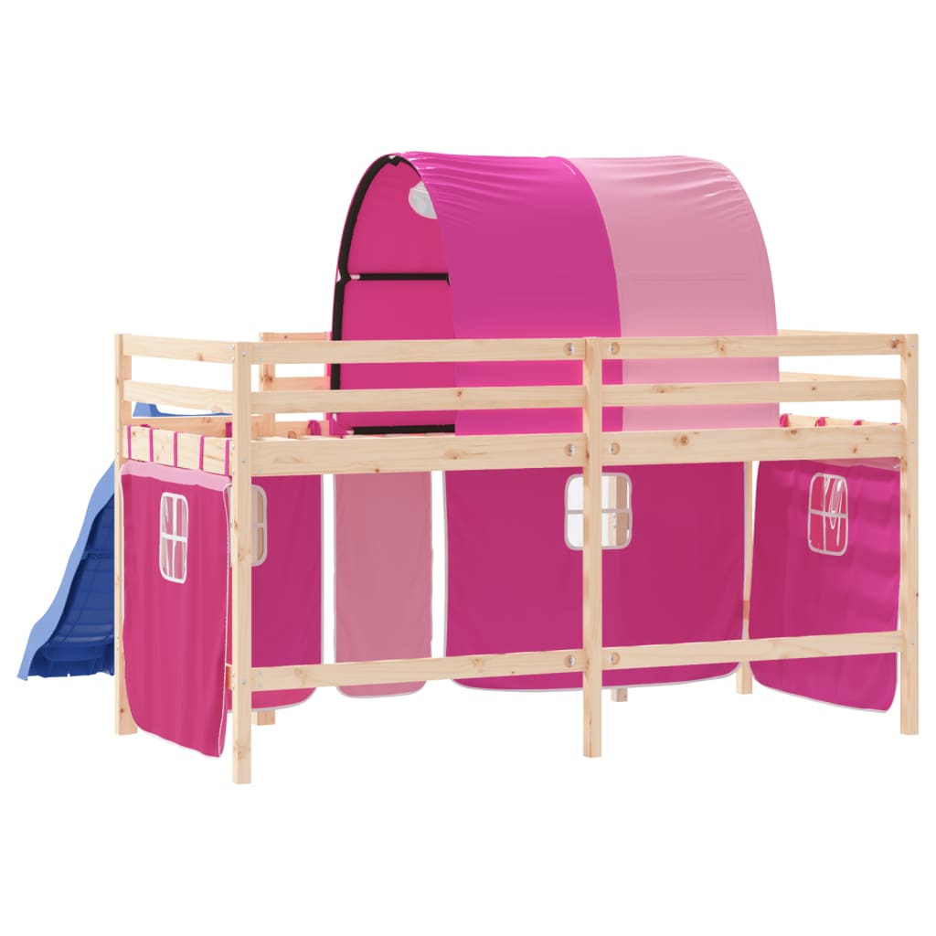 vidaXL Kids' Loft Bed with Tunnel without Mattress Pink 90x200 cm