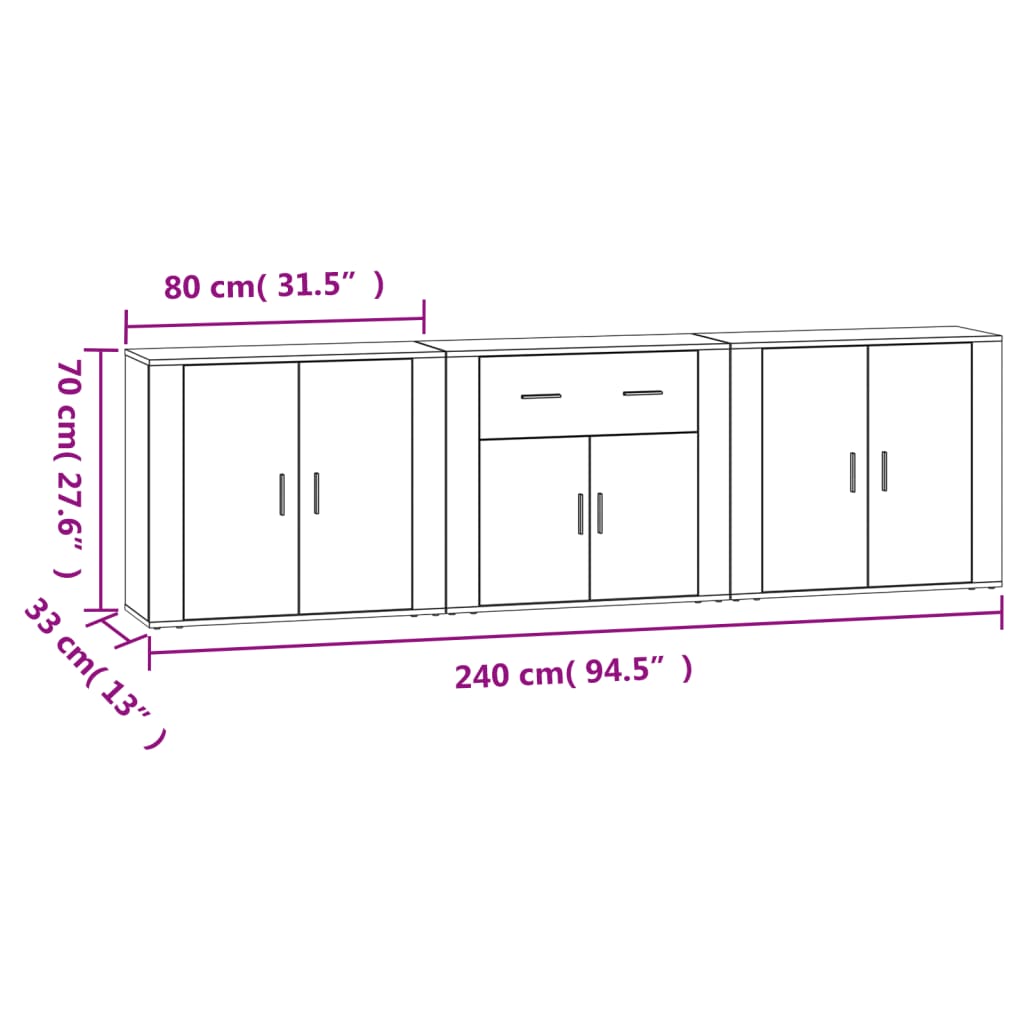 vidaXL Sideboards 3 pcs Concrete Grey Engineered Wood