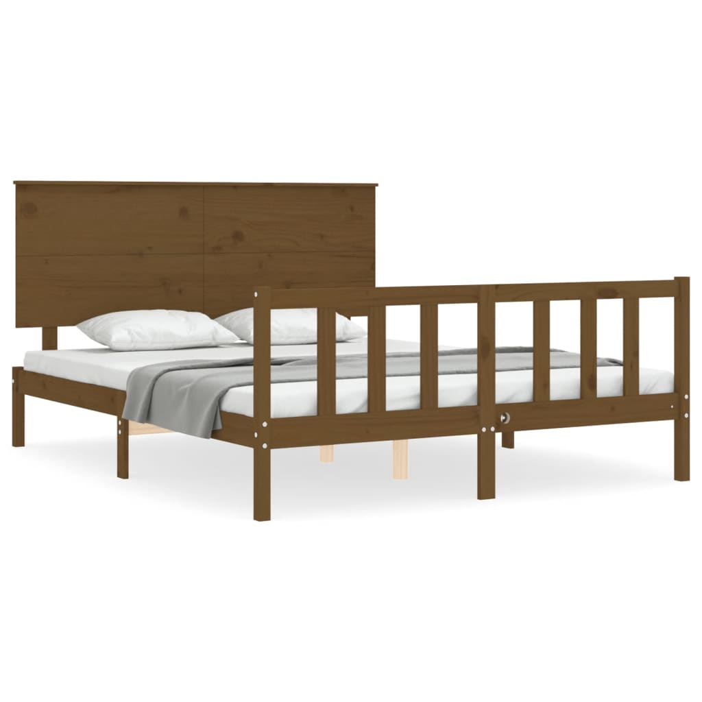 vidaXL Bed Frame without Mattress Honey Brown King Size Solid Wood Pine