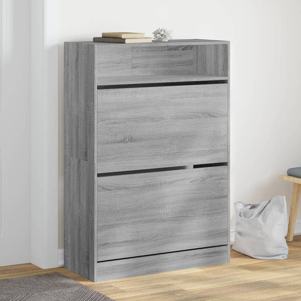 vidaXL Shoe Cabinet with 2 Flip-Drawers Grey Sonoma 80x34x116 cm