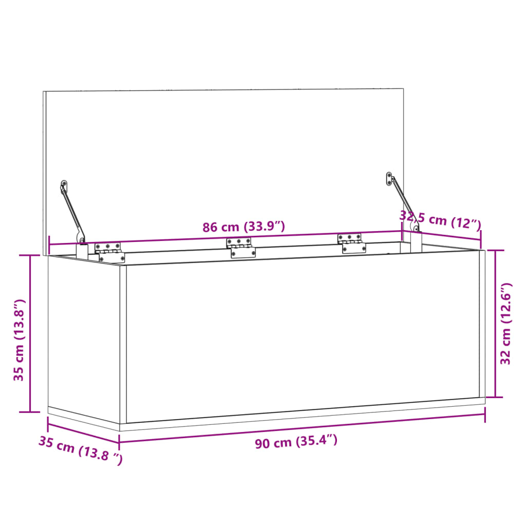 vidaXL Storage Box Black 90x35x35 cm Engineered Wood