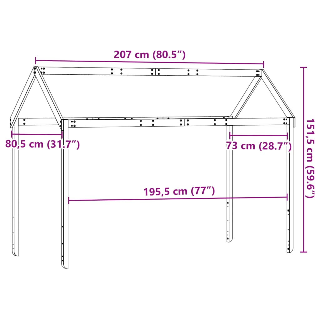 vidaXL Kids' Bed Roof White 207x80.5x151.5 cm Solid Wood Pine