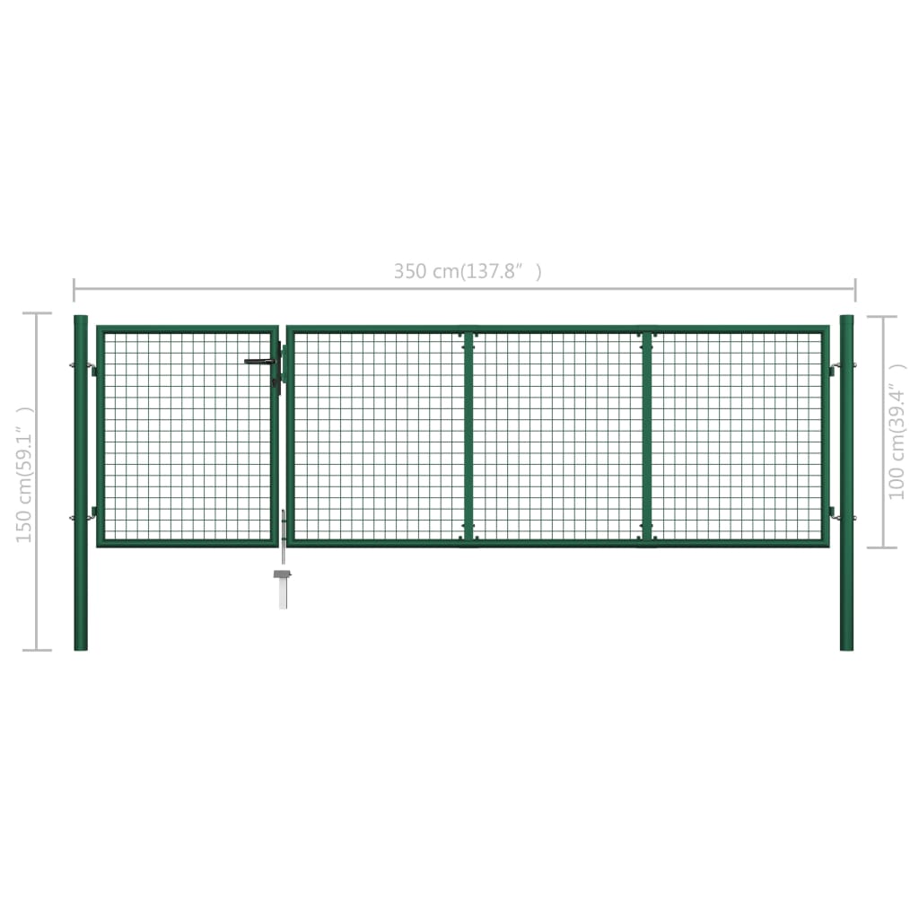 vidaXL Garden Gate Steel 350x100 cm Green