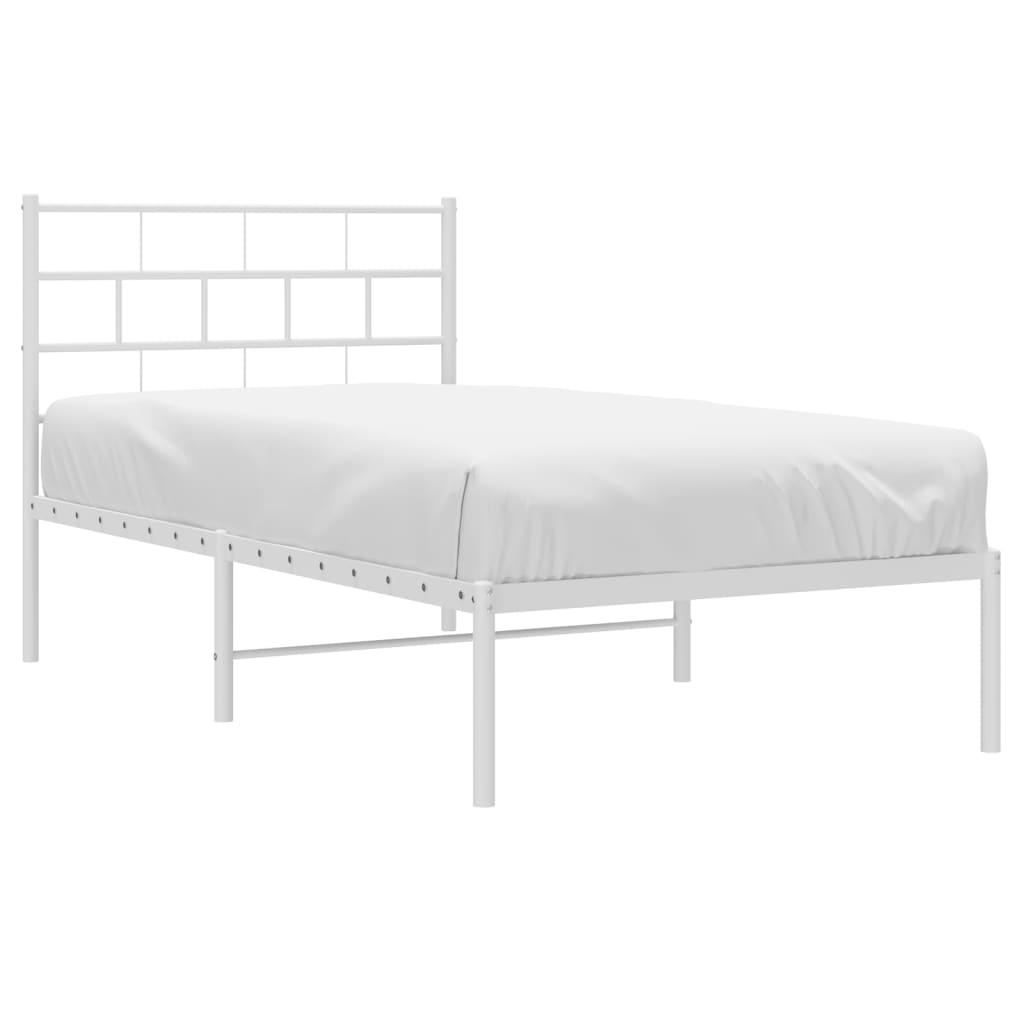 vidaXL Metal Bed Frame without Mattress with Headboard White 90x190 cm Single