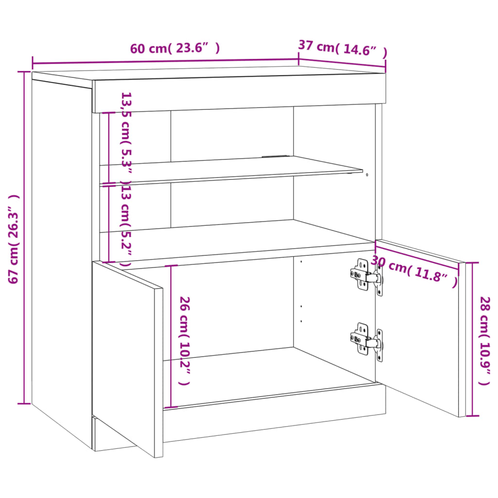 vidaXL Sideboard with LED Lights Concrete Grey 60x37x67 cm