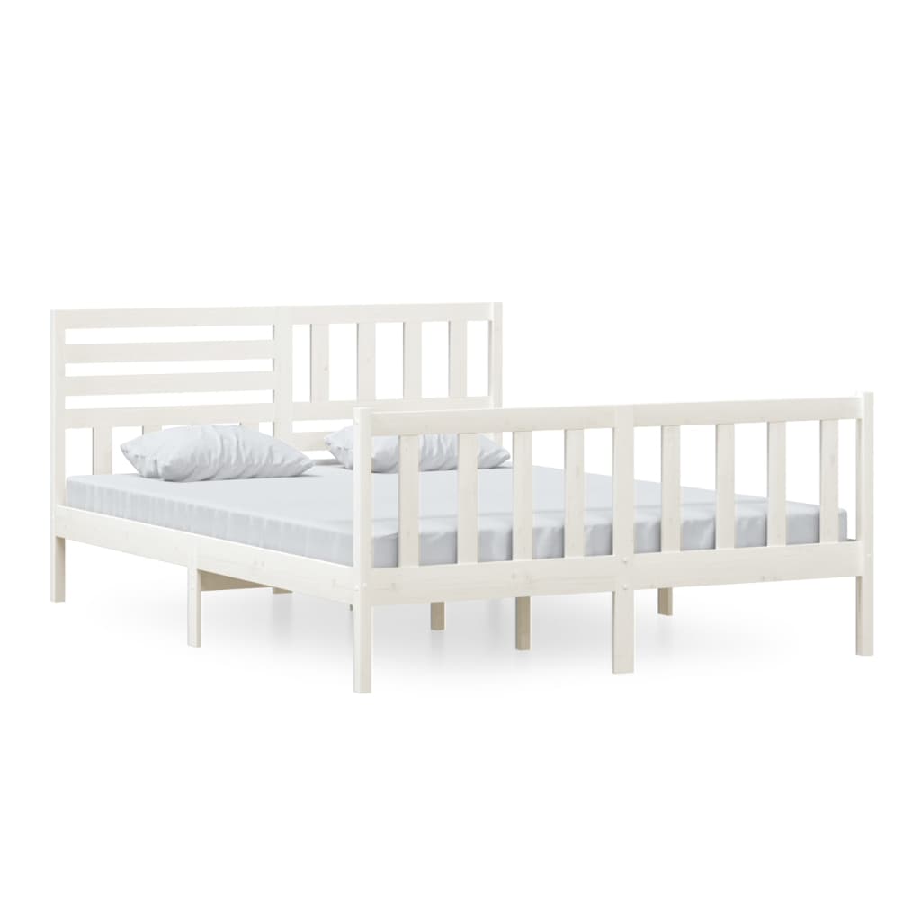 vidaXL Bed Frame without Mattress White King Size Solid Wood