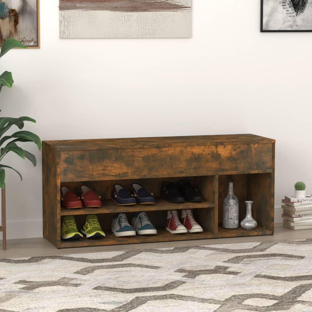 vidaXL Shoe Bench Smoked Oak 105x30x45 cm Engineered Wood