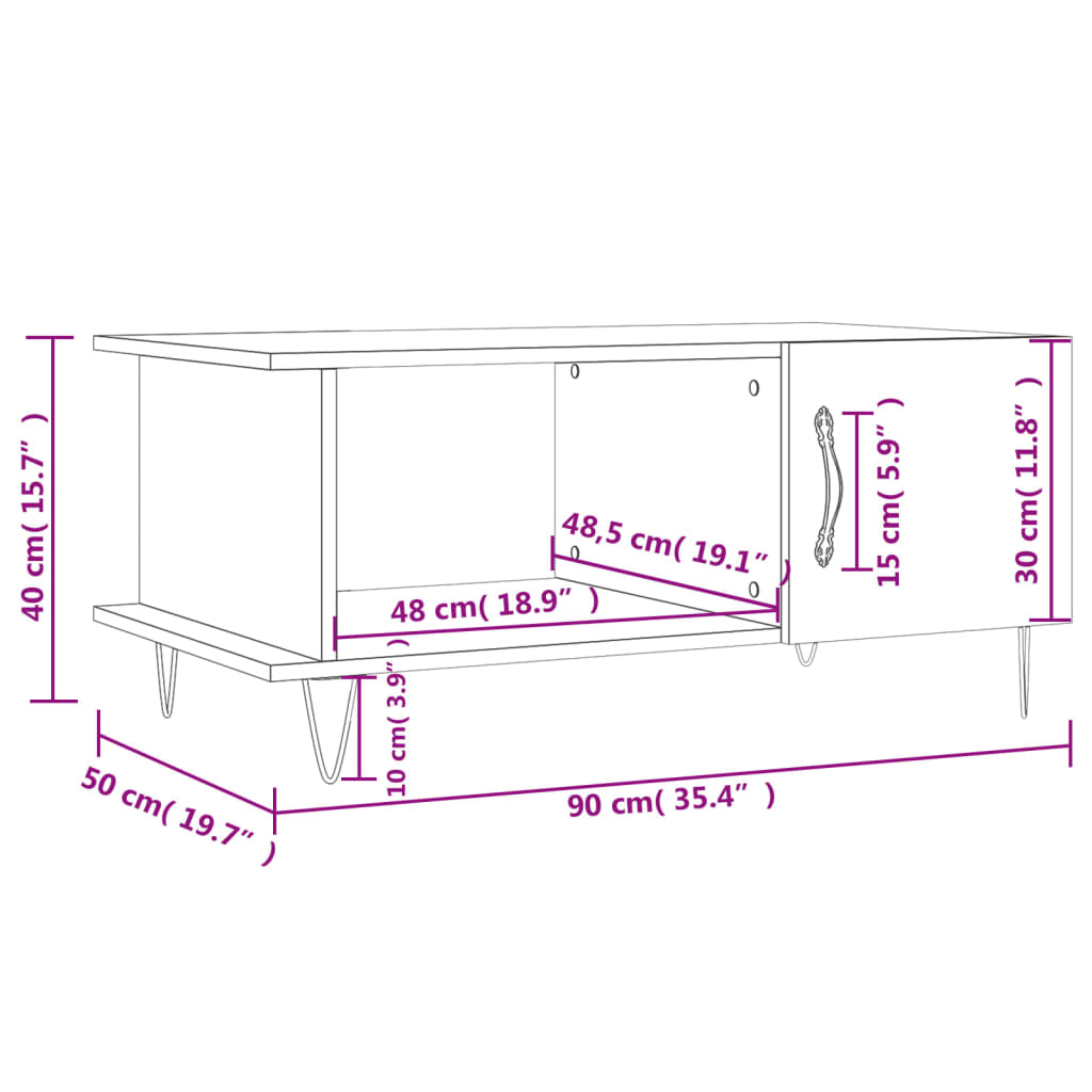 vidaXL Coffee Table Brown Oak 90x50x40 cm Engineered Wood