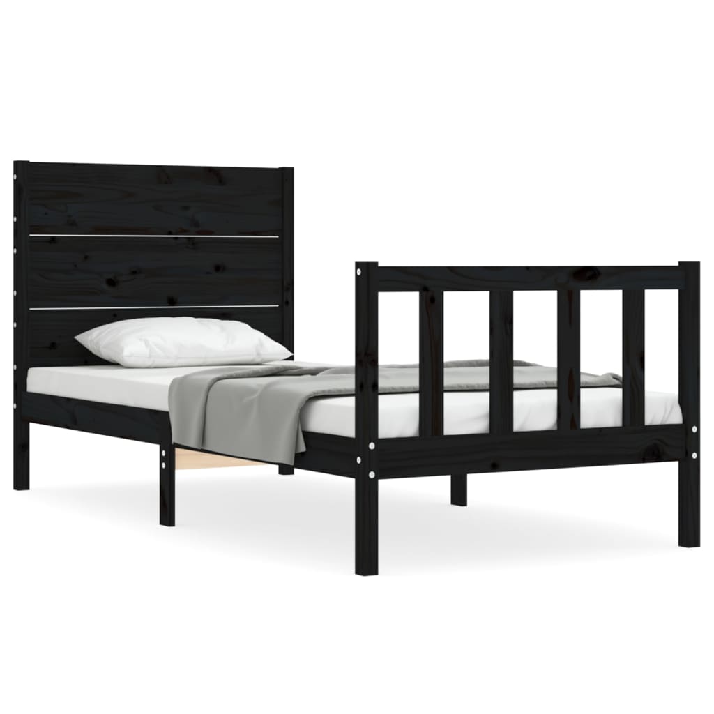 vidaXL Bed Frame without Mattress Black Single Solid Wood Pine