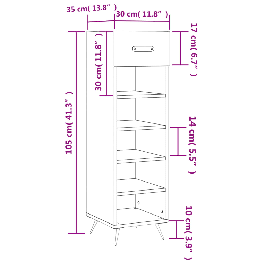 vidaXL Shoe Cabinet White 30x35x105 cm Engineered Wood