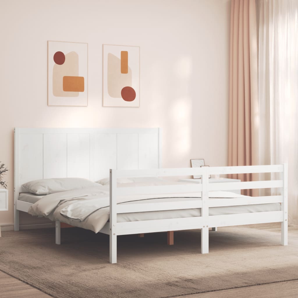 vidaXL Bed Frame without Mattress White King Size Solid Wood