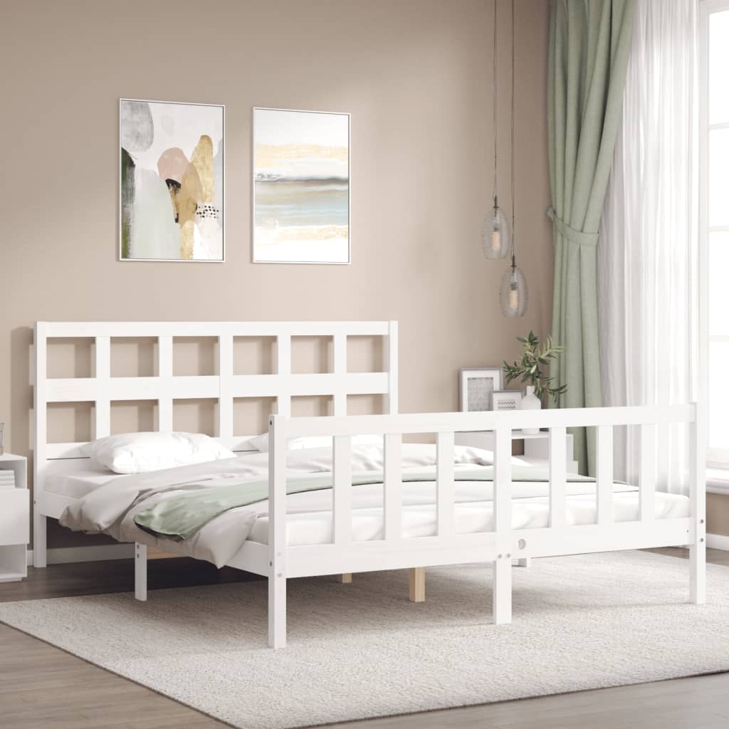 vidaXL Bed Frame without Mattress White King Size Solid Wood Pine