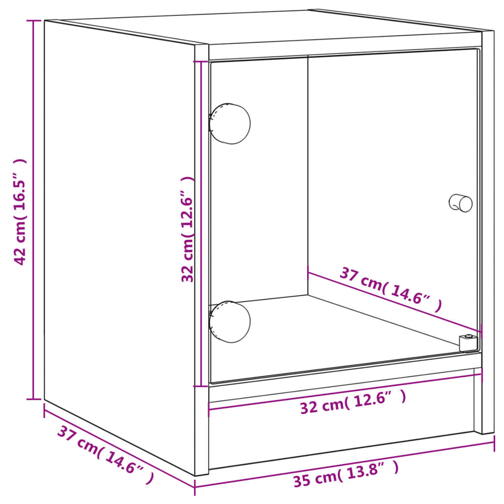 vidaXL Bedside Cabinet with Glass Door Smoked Oak 35x37x42 cm