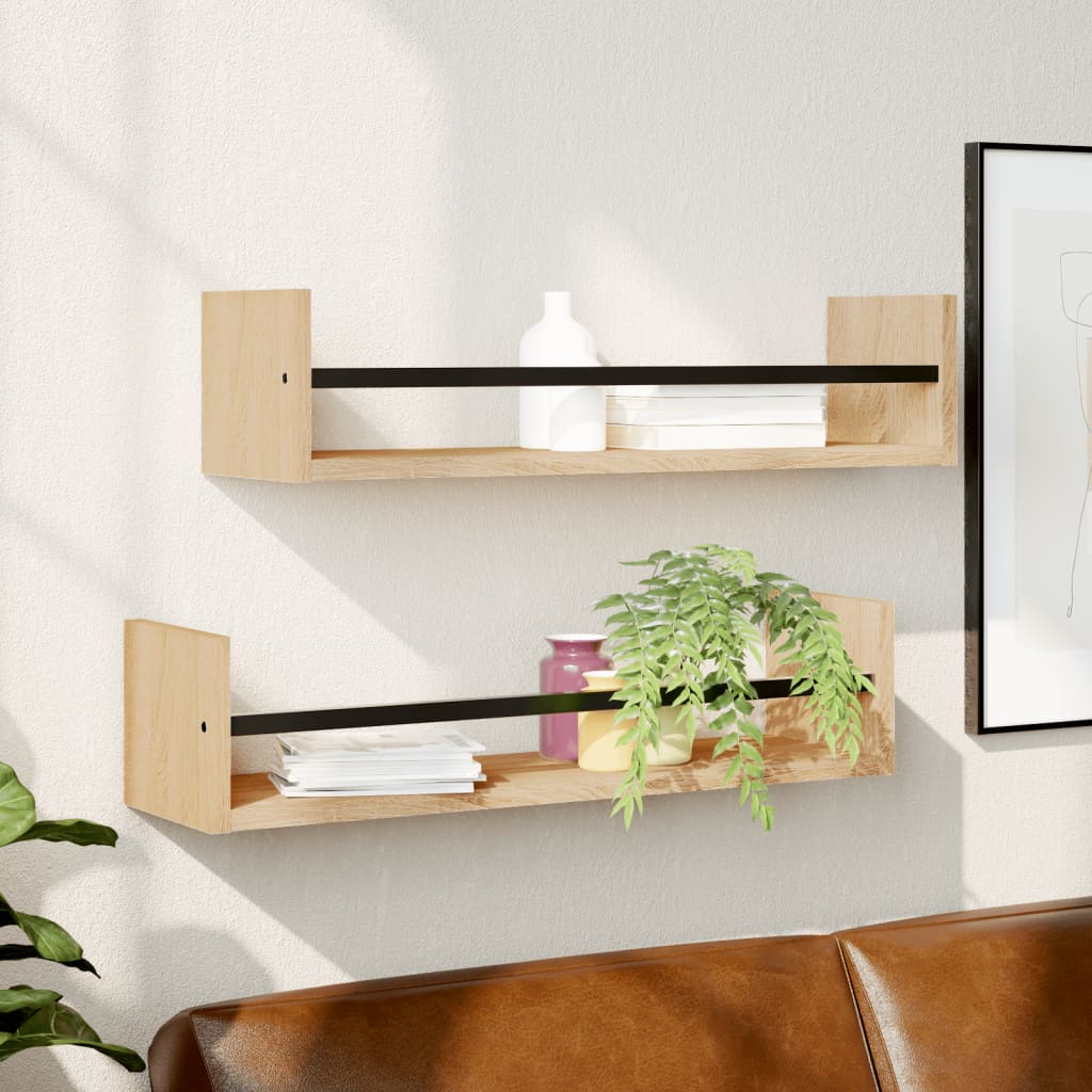 vidaXL Wall Shelves with Bars 2 pcs Sonoma Oak 60x16x14 cm