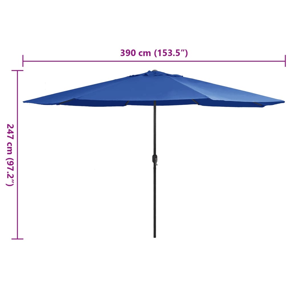 vidaXL Garden Parasol with Metal Pole 390 cm Azure Blue