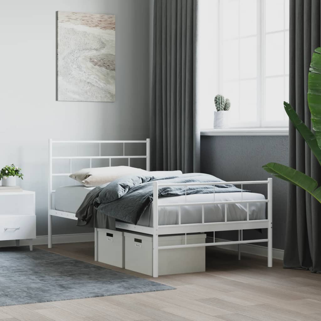 vidaXL Metal Bed Frame without Mattress with Footboard White 90x190 cm Single