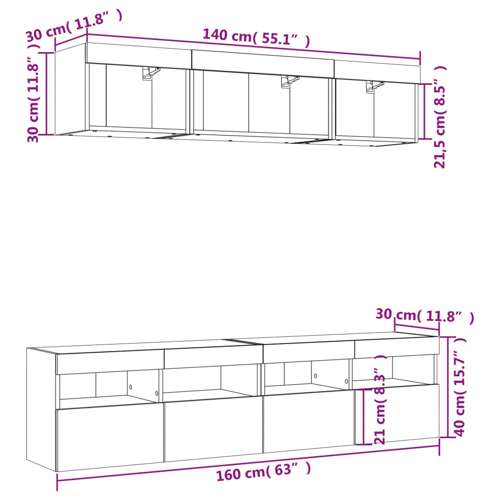 vidaXL 5 Piece TV Wall Units with LED Black Engineered Wood