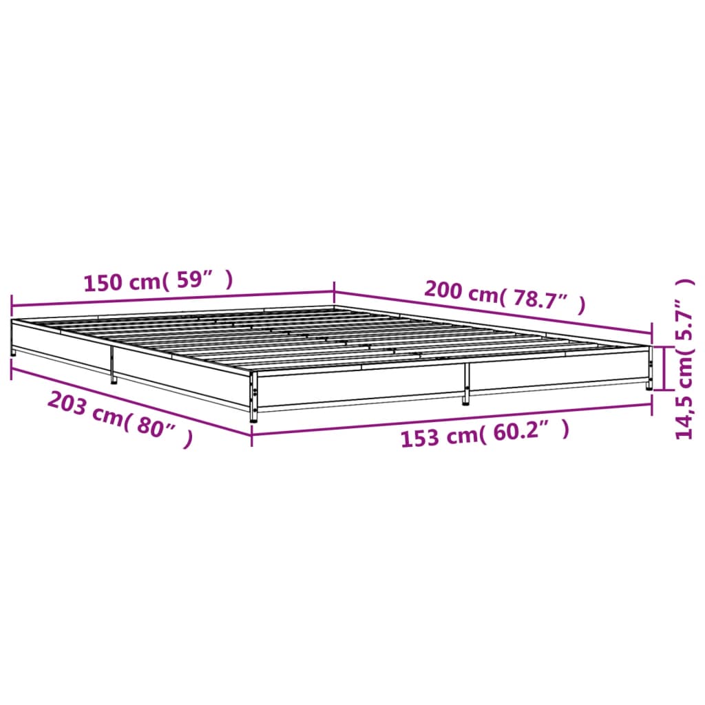 vidaXL Bed Frame without Mattress Brown Oak 150x200 cm King Size