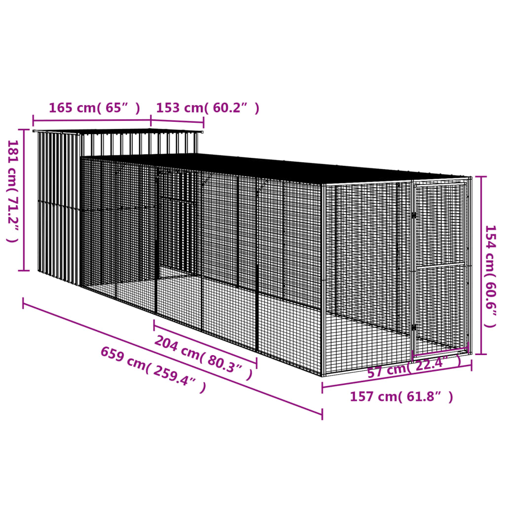 vidaXL Chicken Cage with Run Light Grey 165x659x181 cm Galvanised Steel