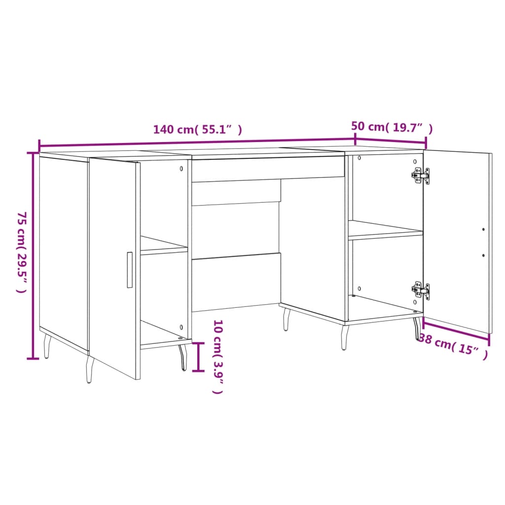 vidaXL Desk Sonoma Oak 140x50x75 cm Engineered Wood