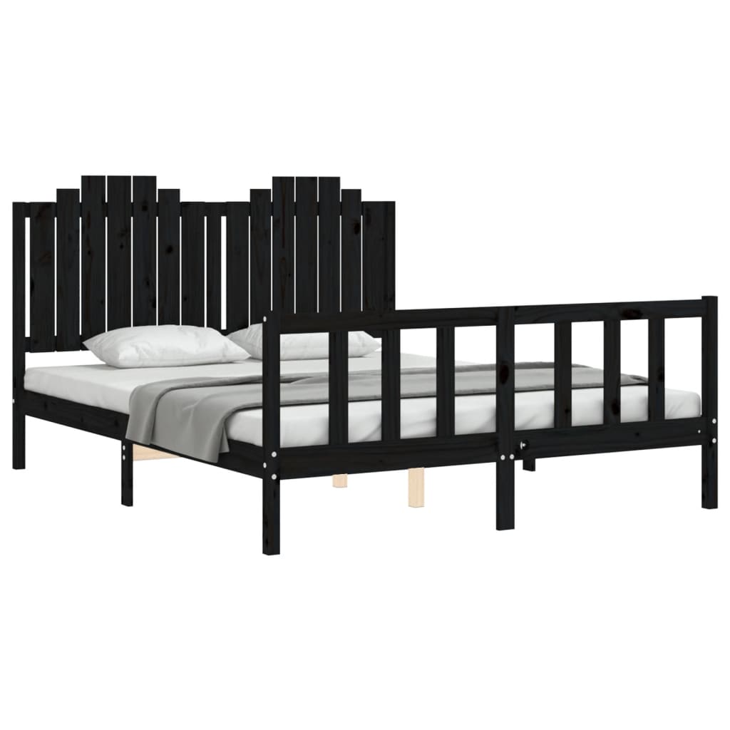 vidaXL Bed Frame without Mattress Black King Size Solid Wood Pine