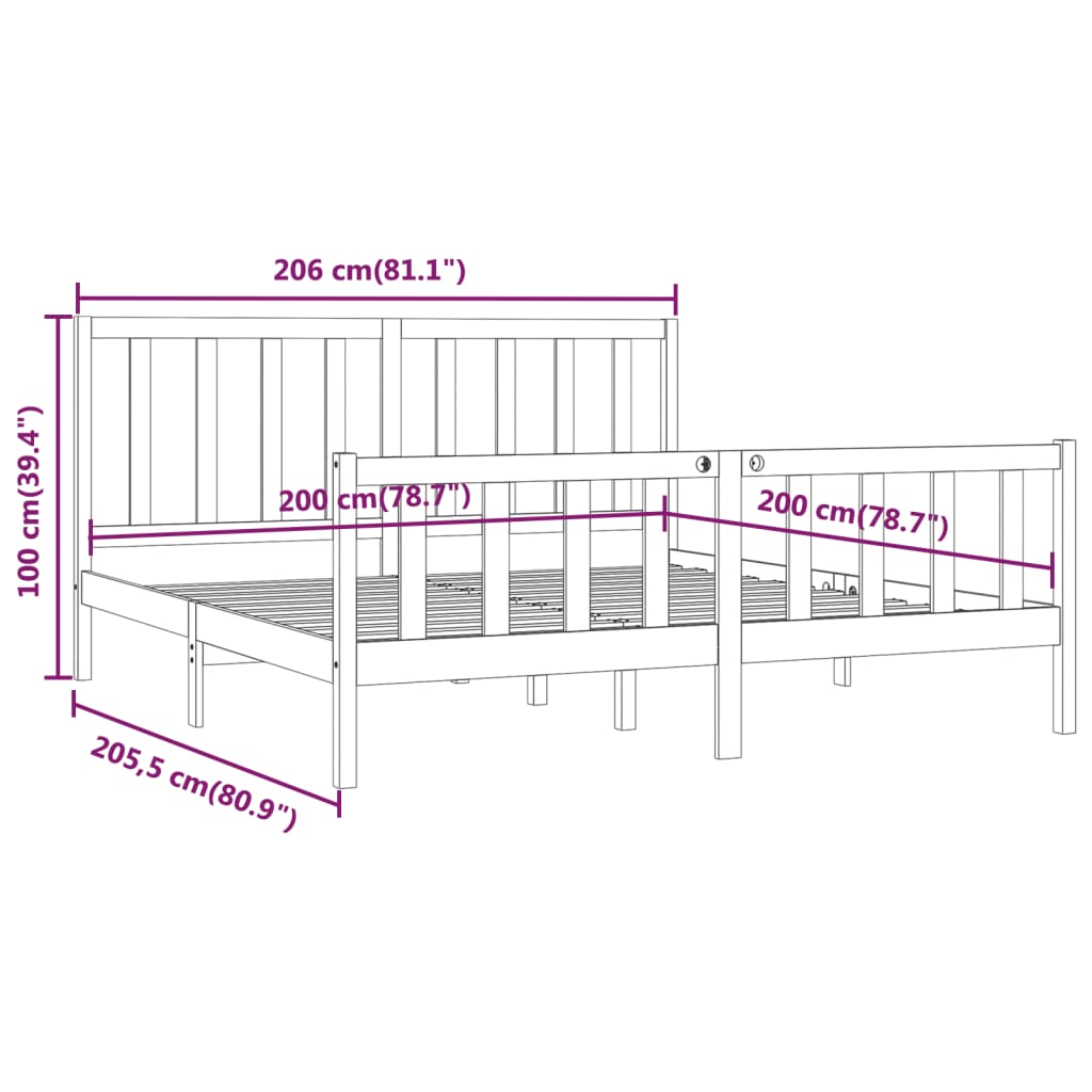 vidaXL Bed Frame without Mattress 200x200 cm Solid Wood