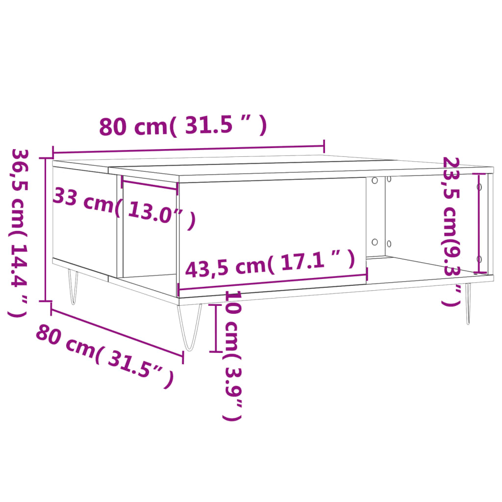 vidaXL Coffee Table Smoked Oak 80x80x36.5 cm Engineered Wood