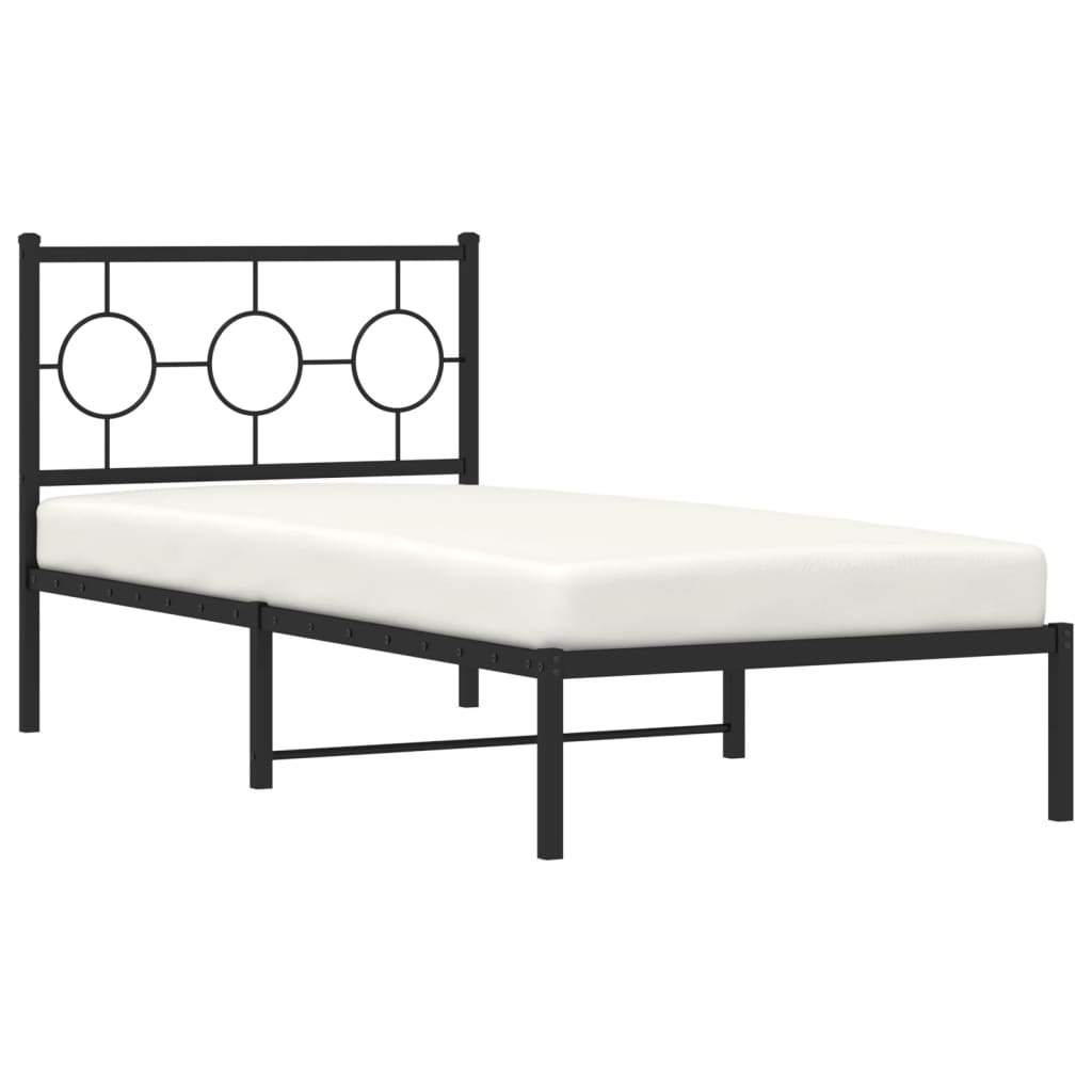 vidaXL Metal Bed Frame without Mattress with Headboard Black 90x200 cm