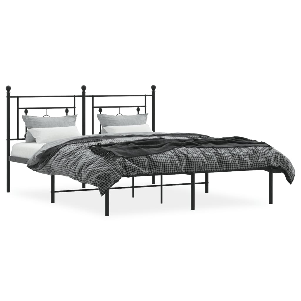 vidaXL Metal Bed Frame without Mattress with Headboard Black 150x200 cm King Size