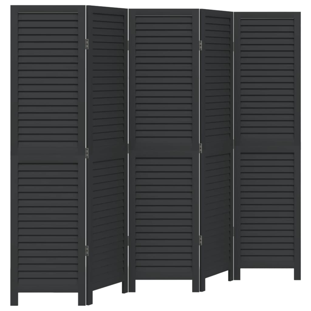 vidaXL Room Divider 5 Panels Black Solid Wood Paulownia