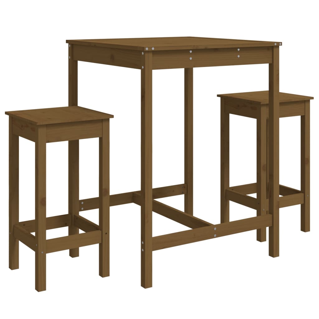 vidaXL 3 Piece Garden Bar Set Honey Brown Solid Wood Pine