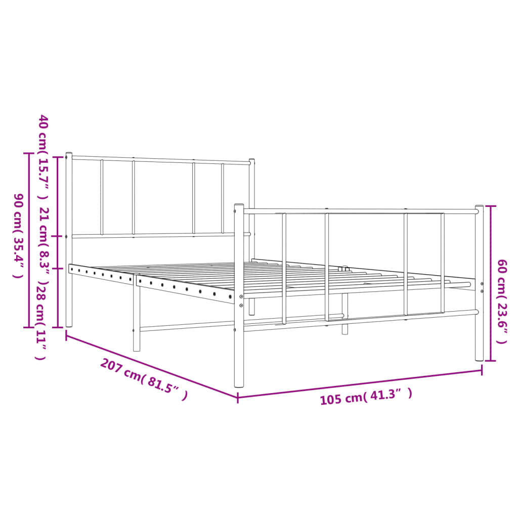 vidaXL Metal Bed Frame without Mattress with Footboard White 100x200 cm