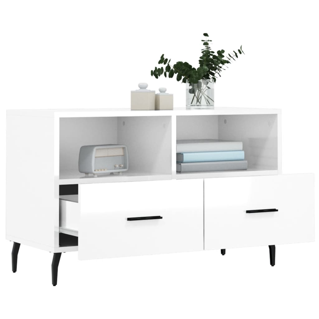 vidaXL TV Cabinet High Gloss White 80x36x50 cm Engineered Wood