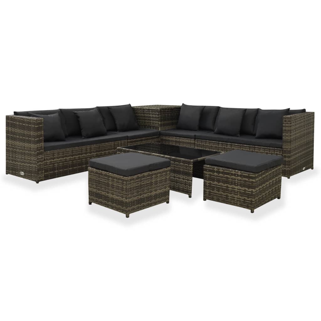 vidaXL 8 Piece Garden Lounge Set with Cushions Poly Rattan Grey