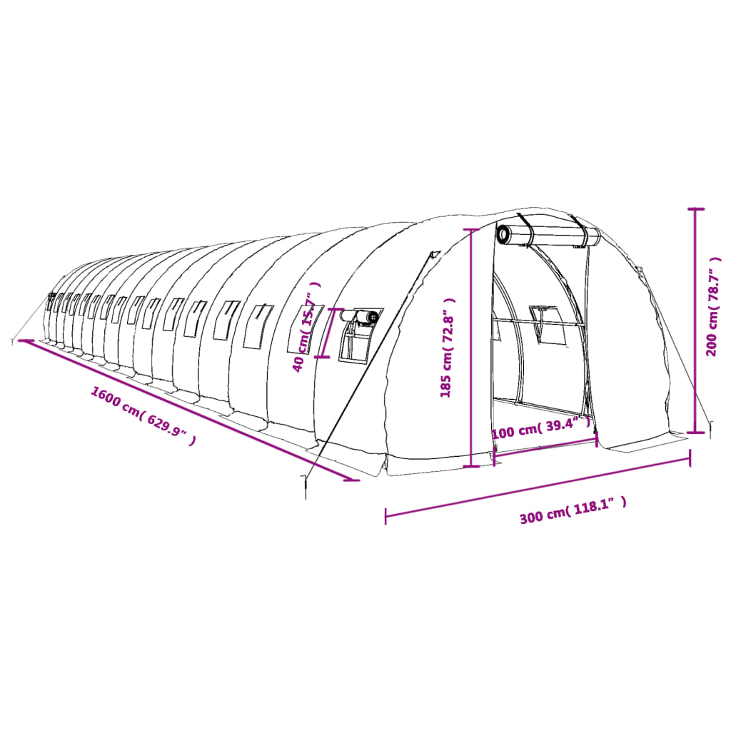 vidaXL Greenhouse with Steel Frame Green 48 m² 16x3x2 m