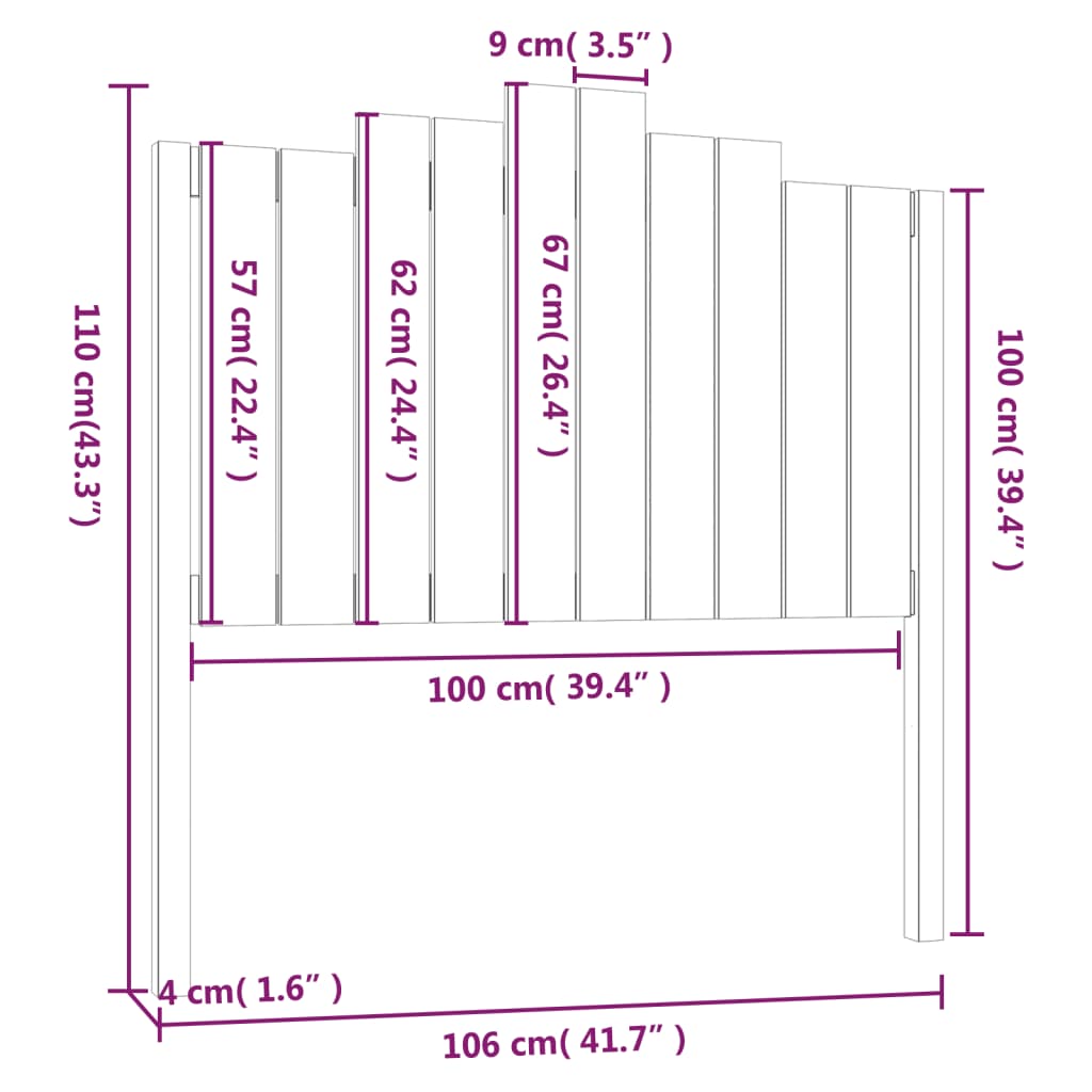 vidaXL Bed Headboard Grey 106x4x110 cm Solid Wood Pine