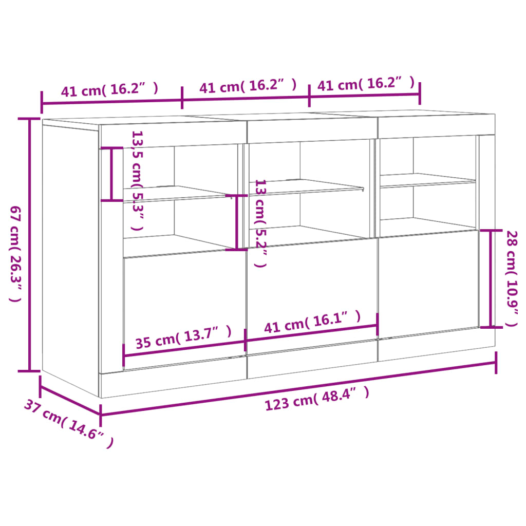 vidaXL Sideboard with LED Lights Sonoma Oak 123x37x67 cm